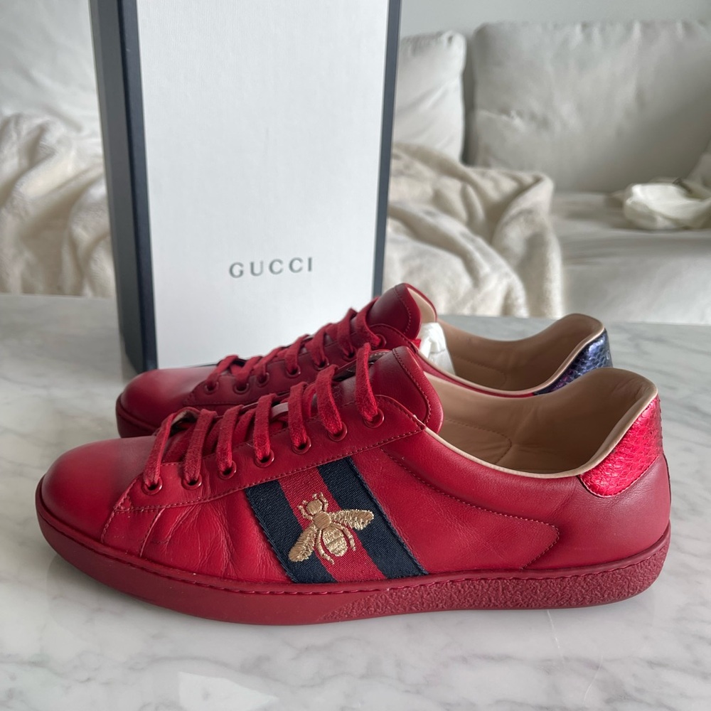 Gucci Ace Sneakers with Navy Stripe